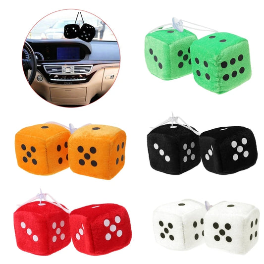 1 Pair Fuzzy Dice Dots Rear View Mirror Hanger Decoration Car Styling Accessorie