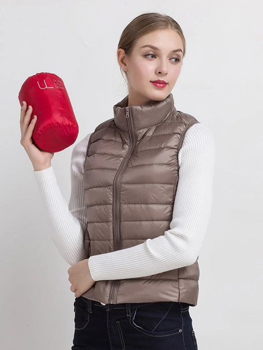 0-10℃ Women Vests Autumn Winter Ultra Light Duck Down Vest Female Slim Sleeveless Jacket Windproof Warm Puffer Waistcoat 4XL